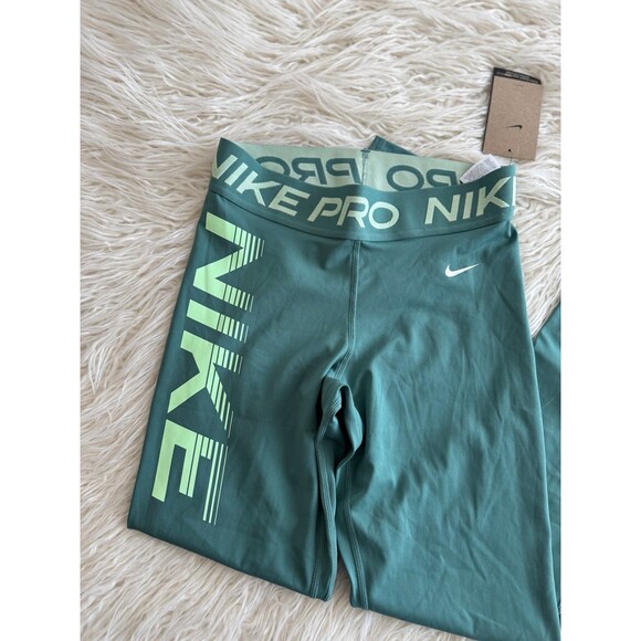 Nike Pro Mid-Rise 7/8 Graphic Leggings Bicoastal Vapour Green White Size Small - Picture 6 of 11